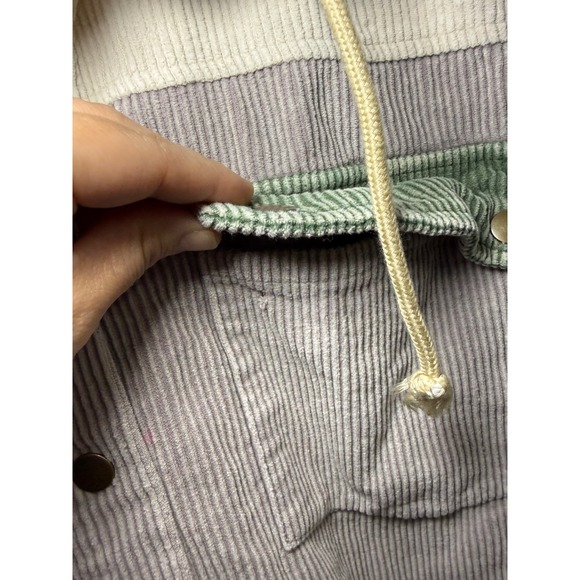 Colorblock Corduroy Hooded Shacket Oversized Distressed Hem Womens 2XL Boho - Picture 5 of 9